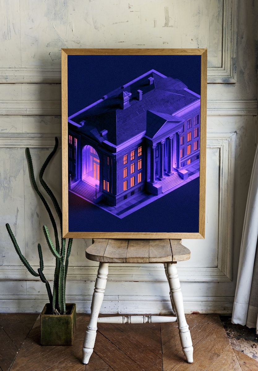 Neon Mansion Architecture Print. — room view 1