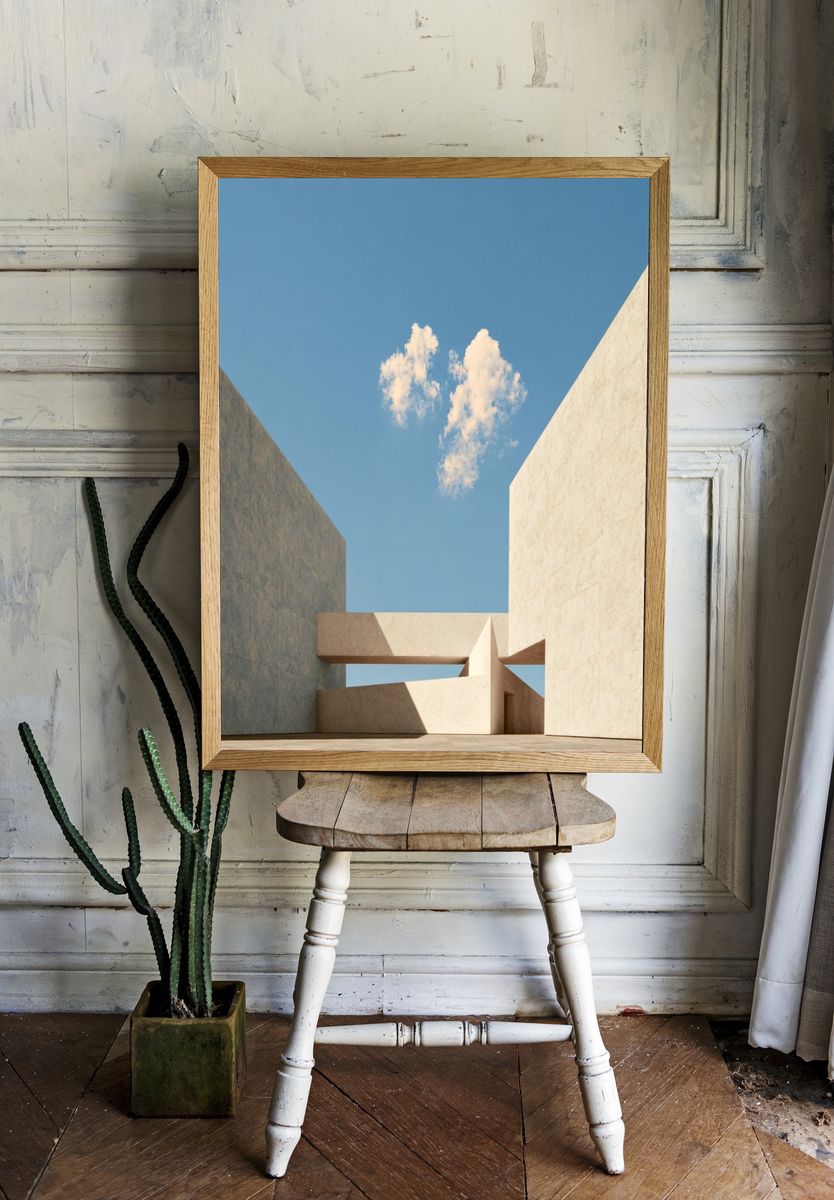 Minimalist Concrete Courtyard Poster. room preview
