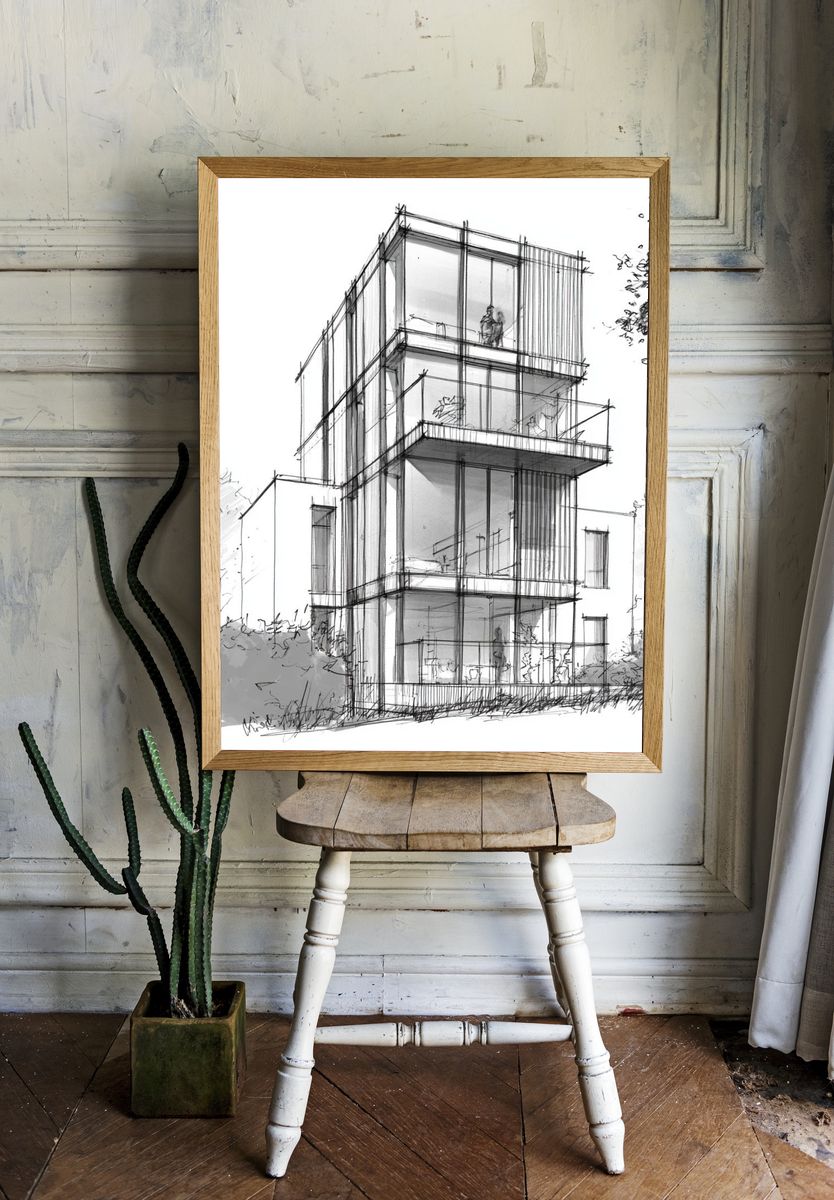 Modern House Sketch Poster. — room view 1