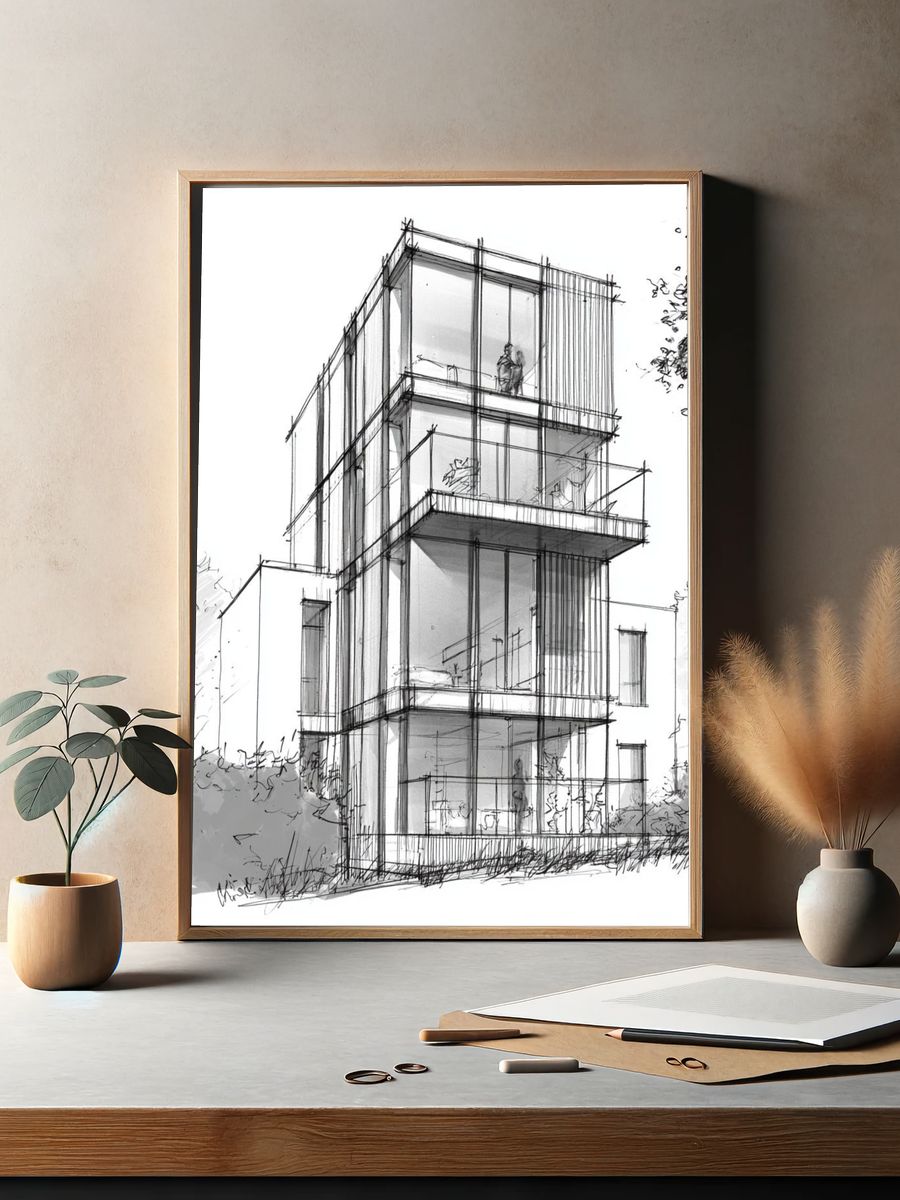Modern House Sketch Poster. — room view 2