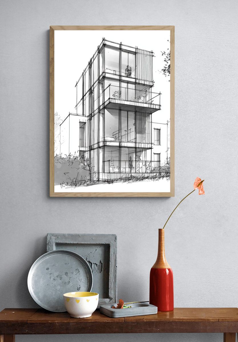 Modern House Sketch Poster. — room view 3