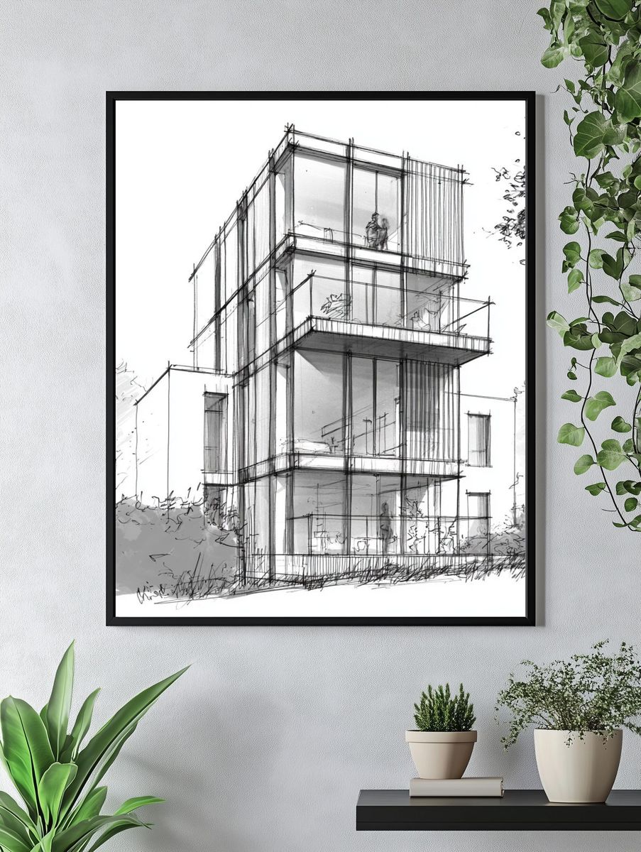 Modern House Sketch Poster. — room view 4