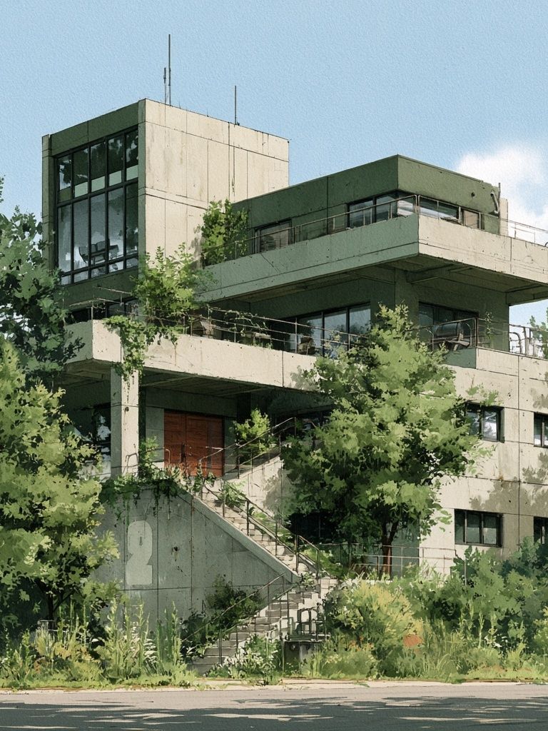 Modernist House in Greenery Poster. poster detail