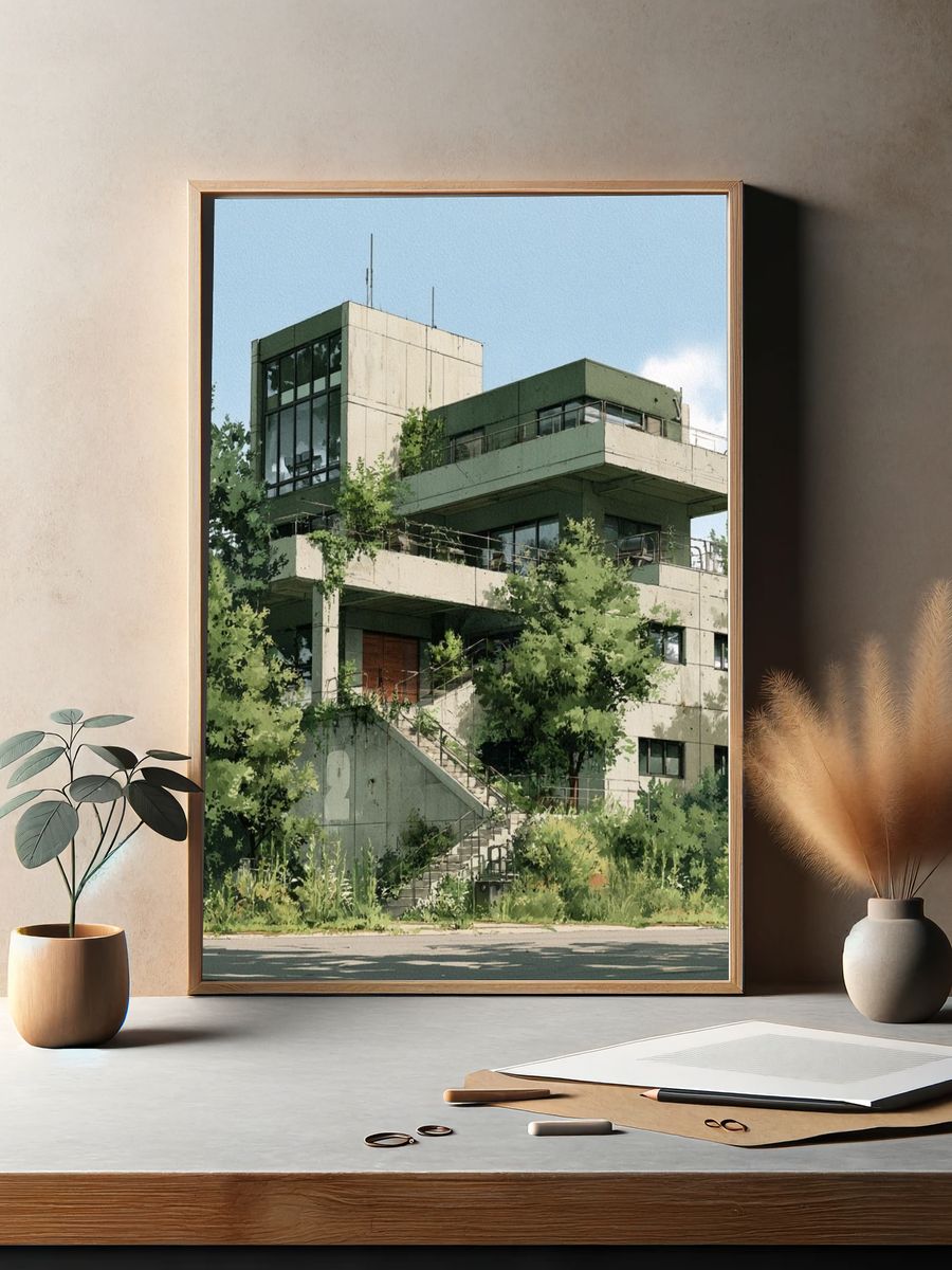 Modernist House in Greenery Poster. — room view 2