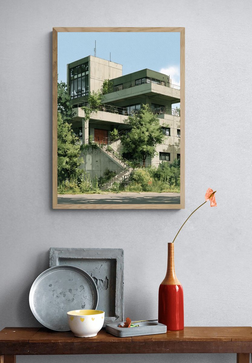 Modernist House in Greenery Poster. — room view 3