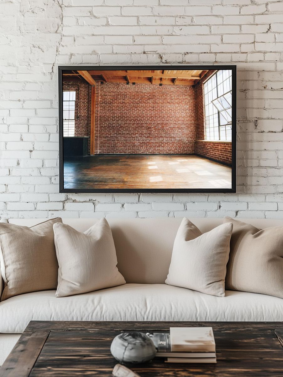 Grunge red brick wall textured. room preview