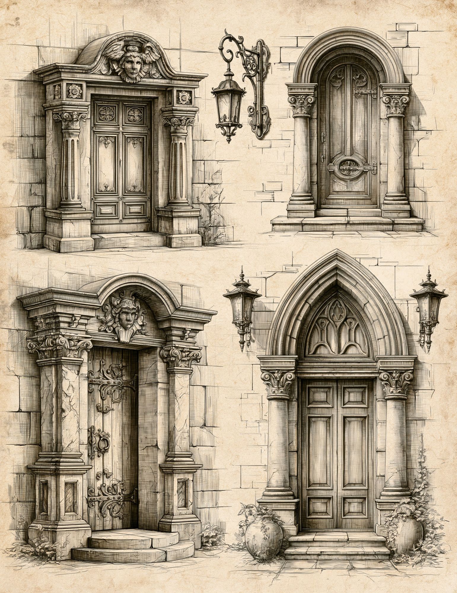 Ornate Gothic Doorways Illustration Poster. poster detail