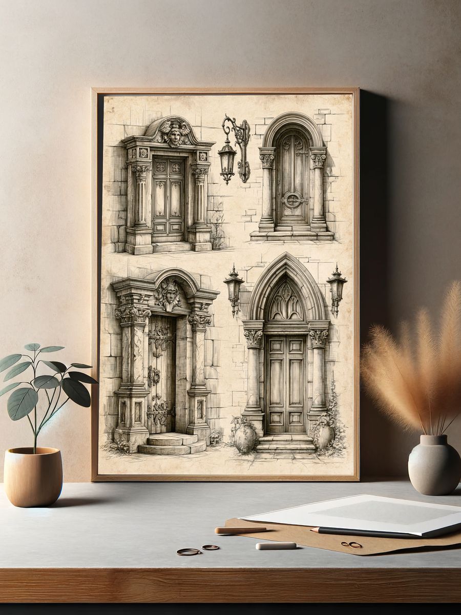 Ornate Gothic Doorways Illustration Poster. — room view 2