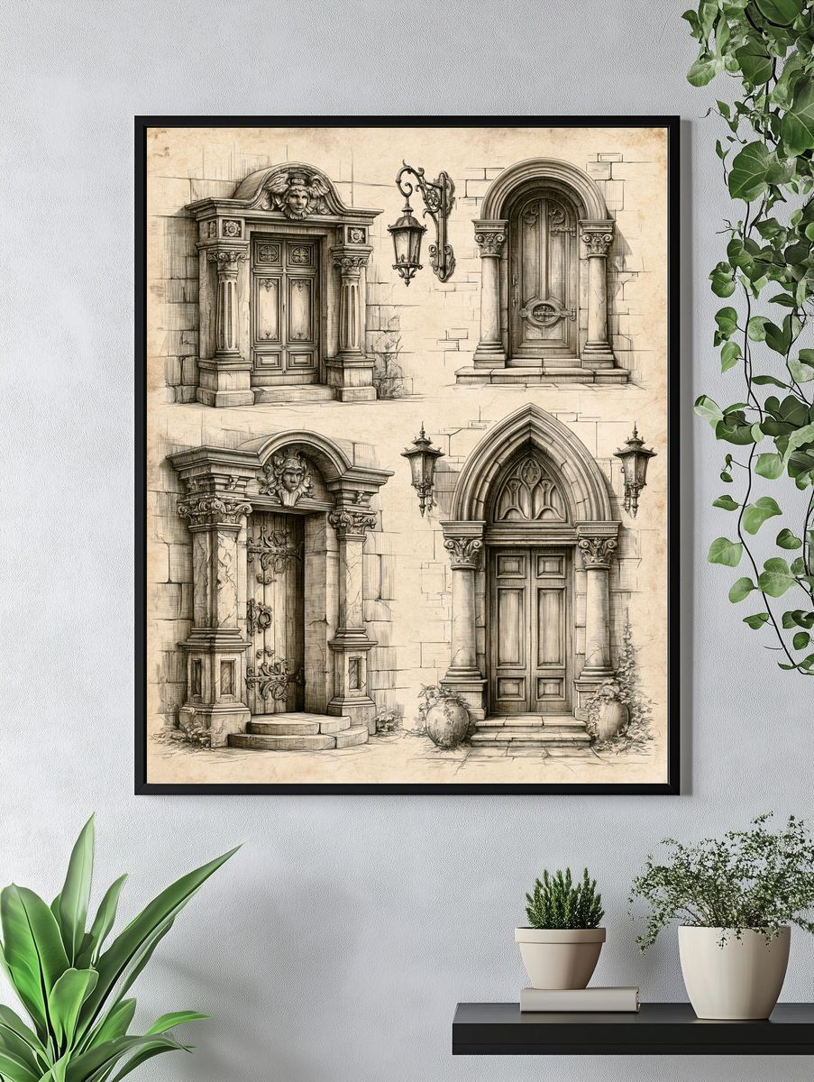 Ornate Gothic Doorways Illustration Poster. — room view 4