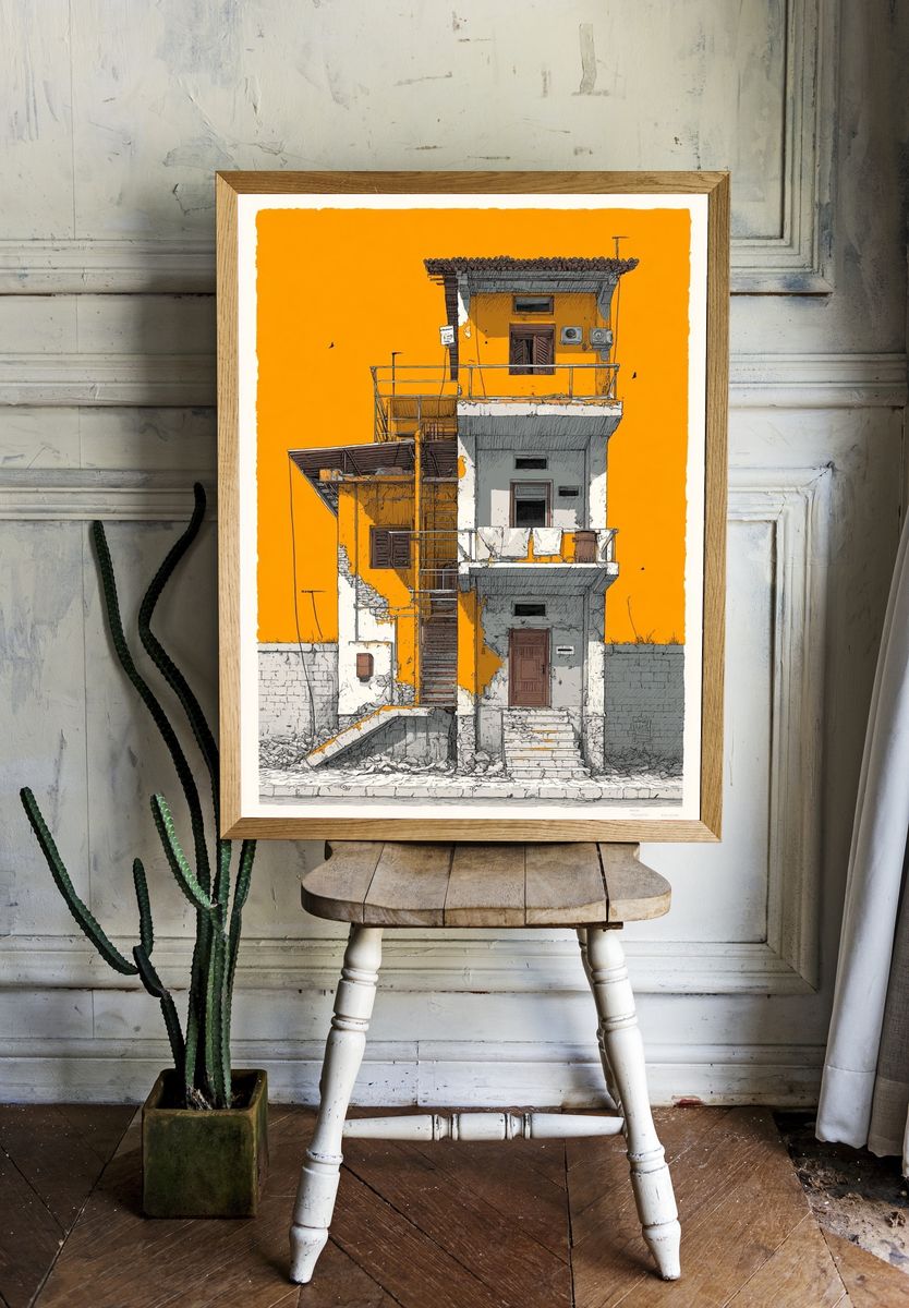 Urban Facade Illustration Poster. — room view 1
