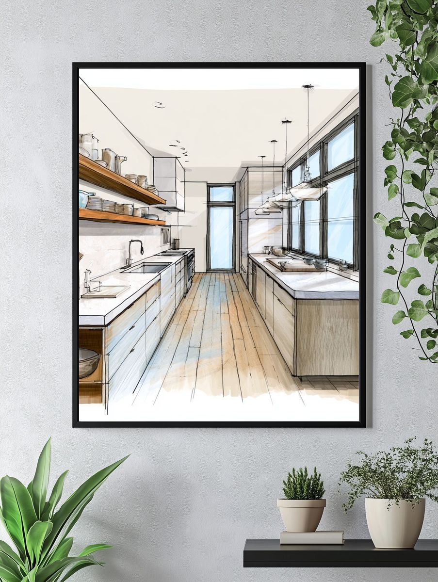 Modern Kitchen Interior Illustration Poster. — room view 4