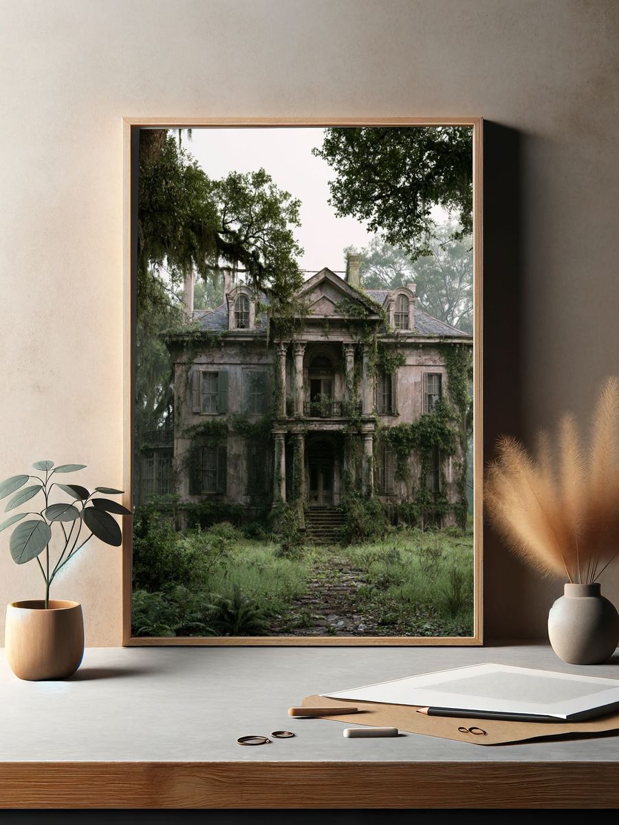 Overgrown Southern Mansion Photography Poster. — room view 2