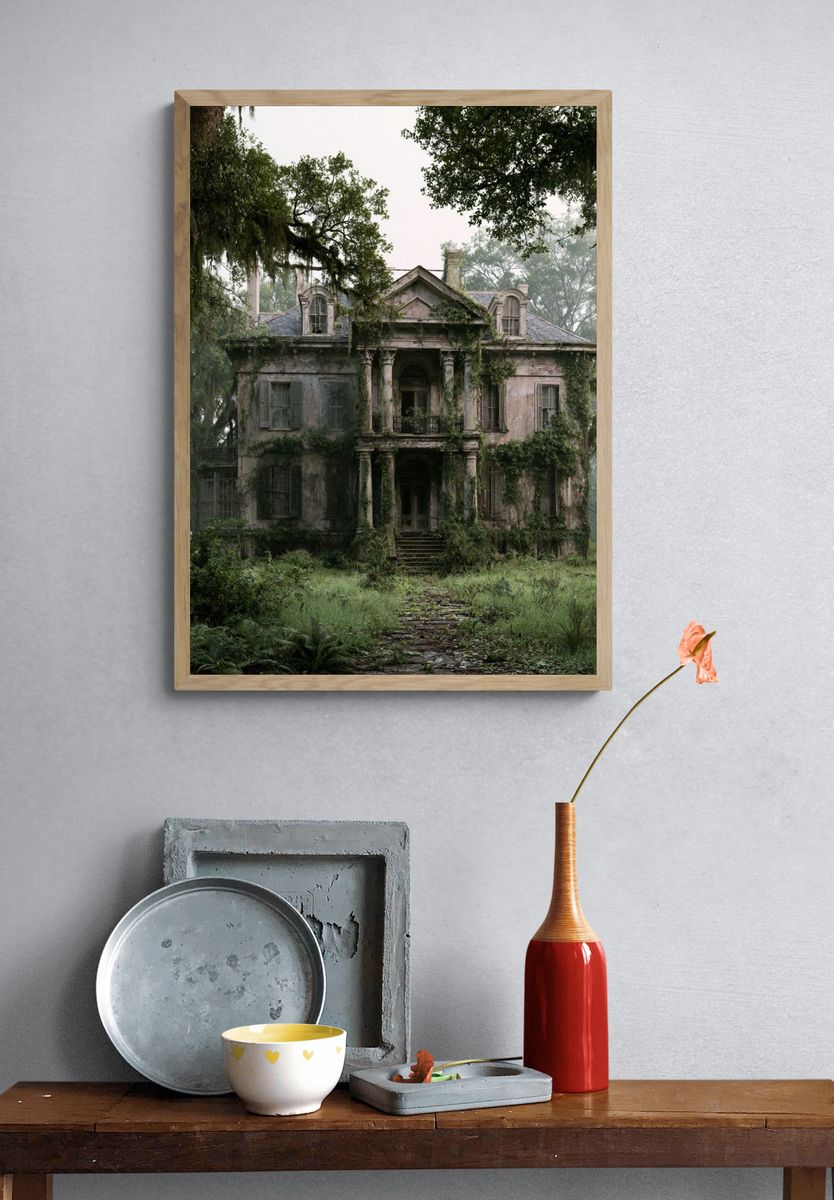 Overgrown Southern Mansion Photography Poster. — room view 3