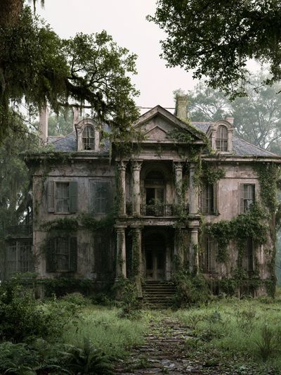 Overgrown Southern Mansion Photography Poster.