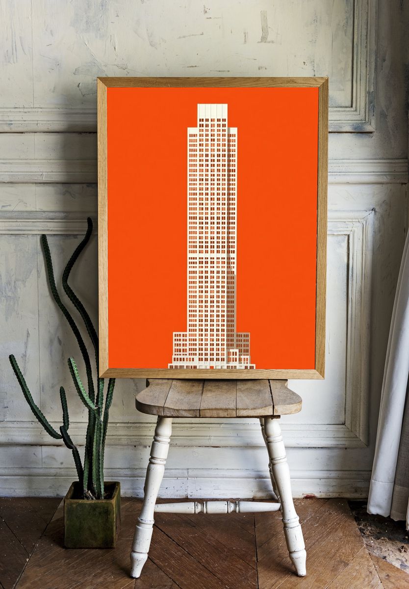 Orange Skyscraper Minimalist Poster. — room view 1