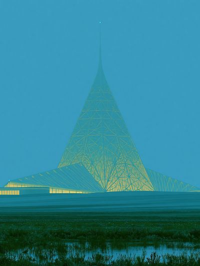 Futuristic Tower Landscape Print. poster