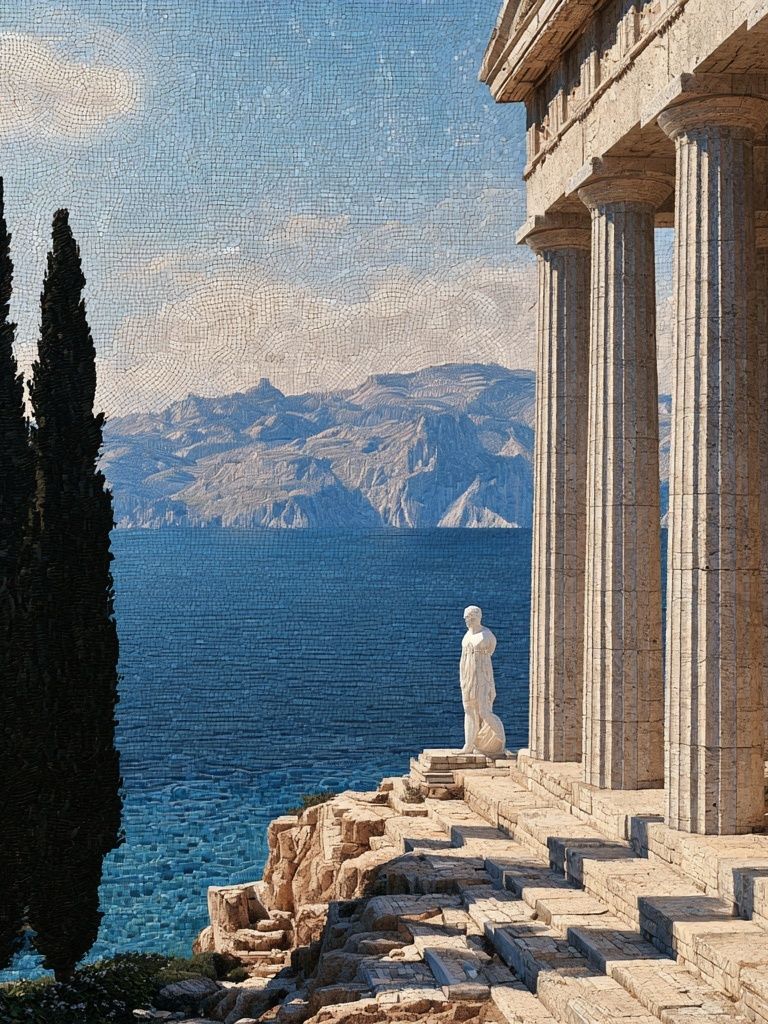 Ancient Seaside Temple Poster. poster detail