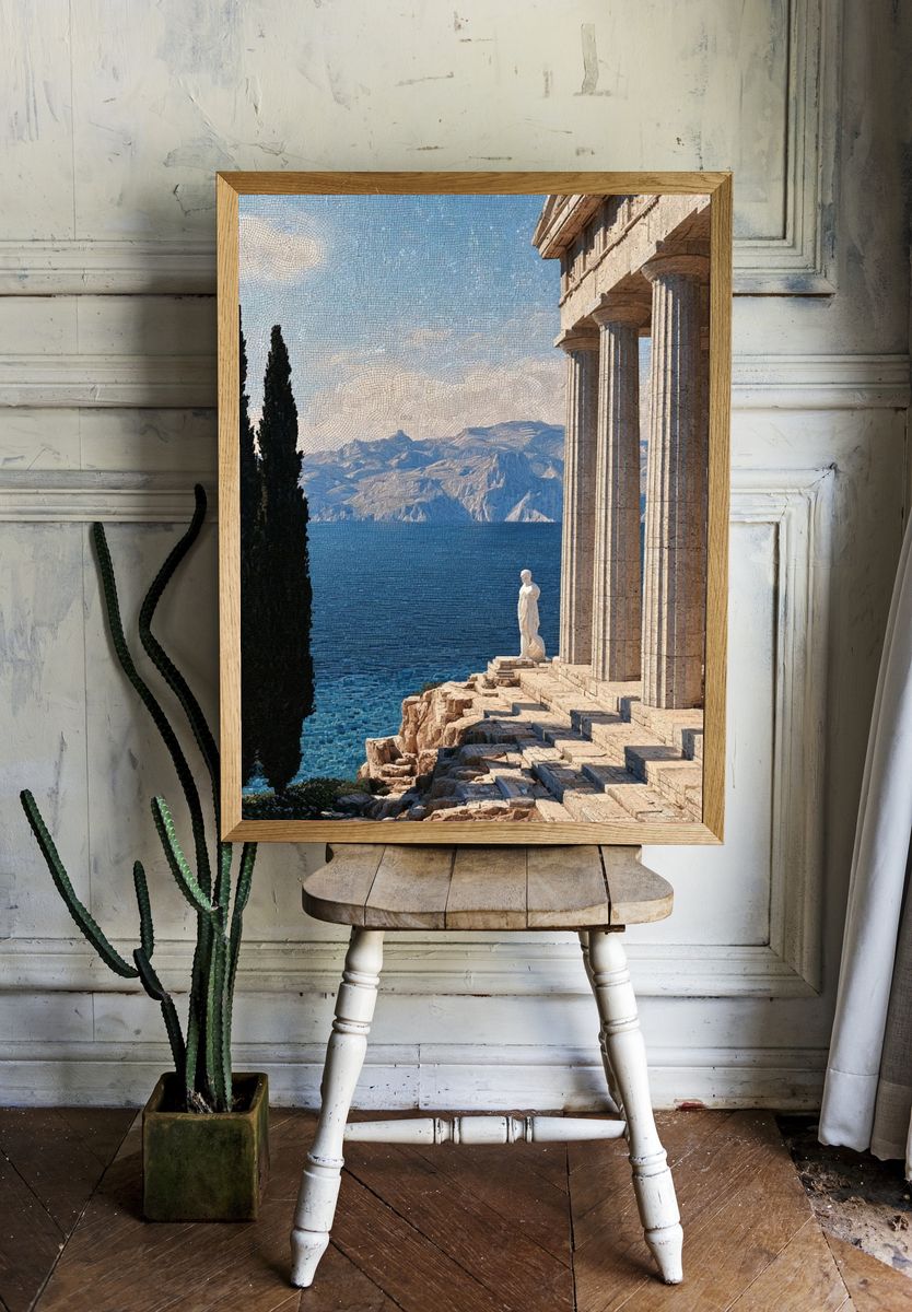 Ancient Seaside Temple Poster. room preview