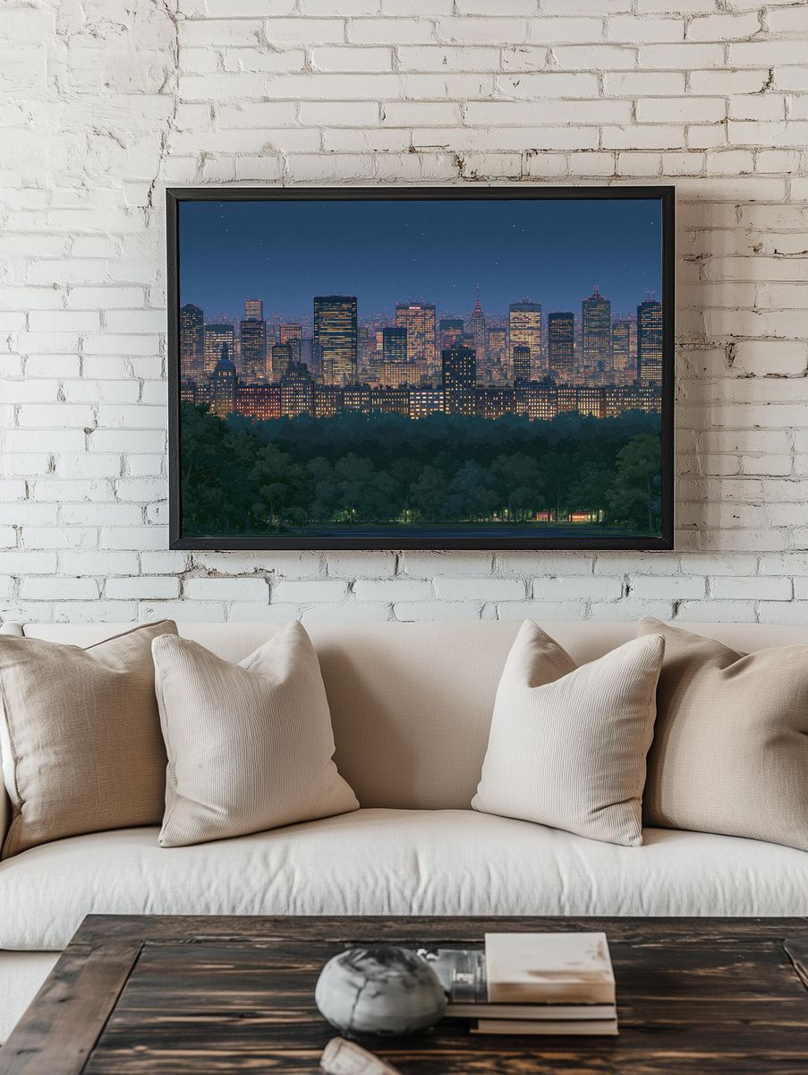 New York Skyline Nightscape Print. — room view 1