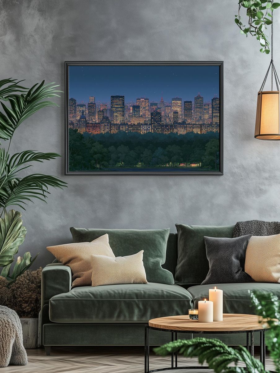 New York Skyline Nightscape Print. — room view 4