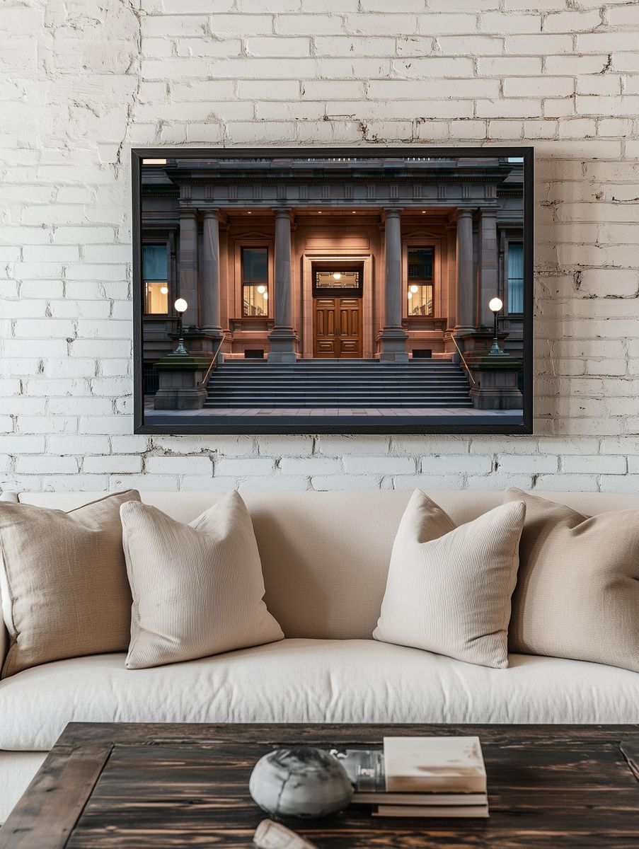 Grand Stone Facade Photography Poster. room preview