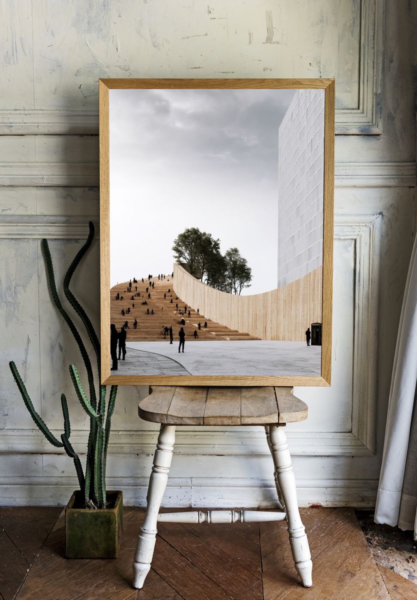 Modern Urban Stairway Architecture Print. — room view 1