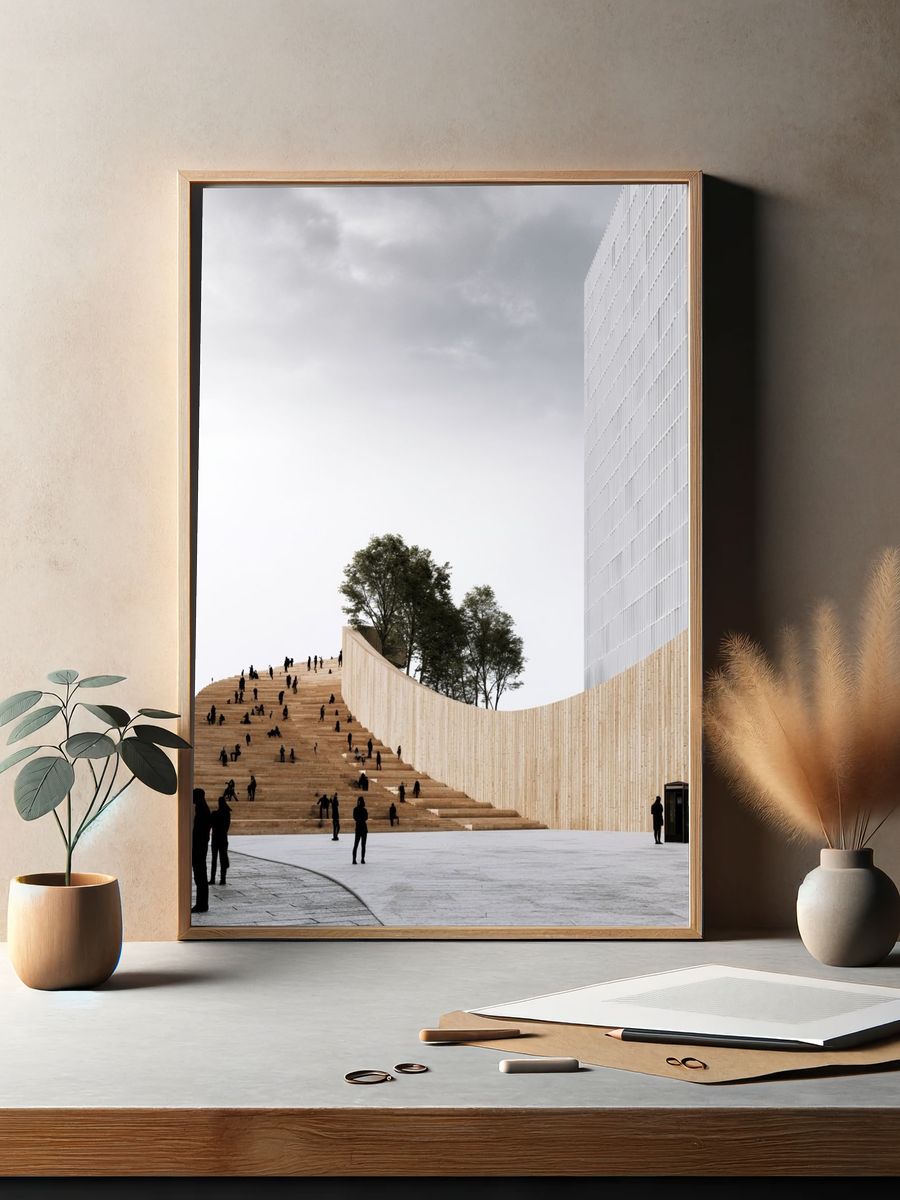 Modern Urban Stairway Architecture Print. — room view 2
