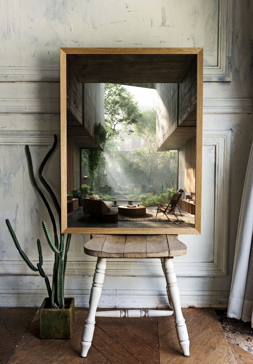 Sunlit Courtyard Interior Poster. room preview