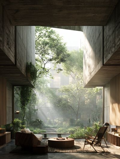 Sunlit Courtyard Interior Poster. poster