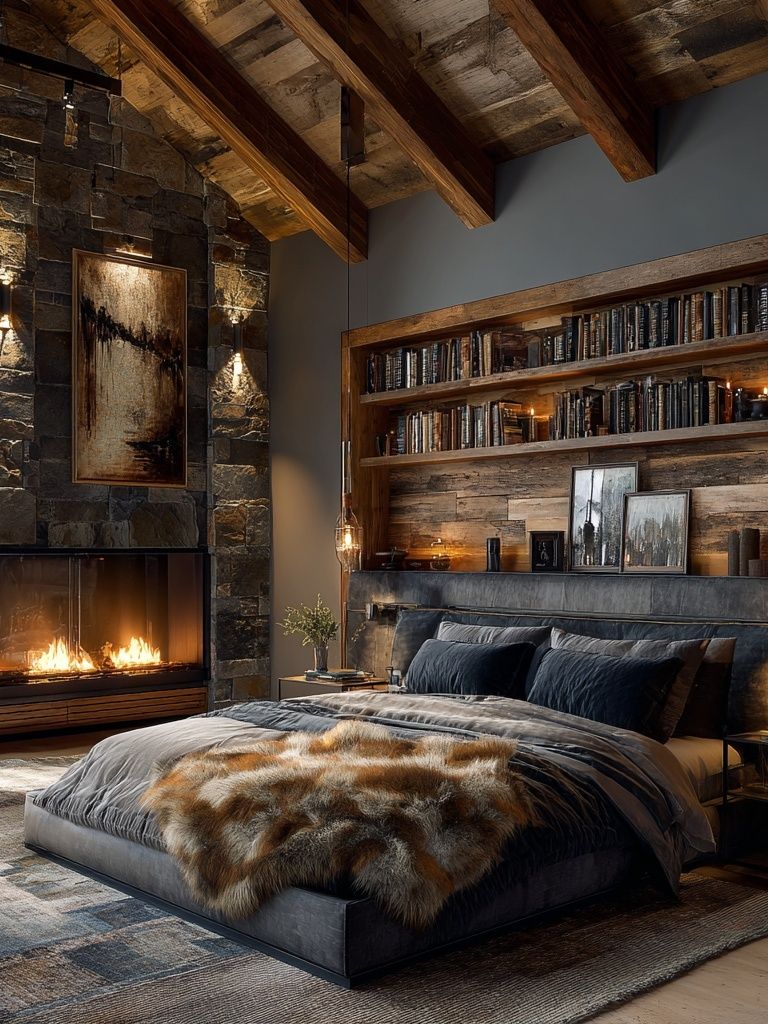 Rustic Cabin Bedroom Interior Print. poster — architecture art