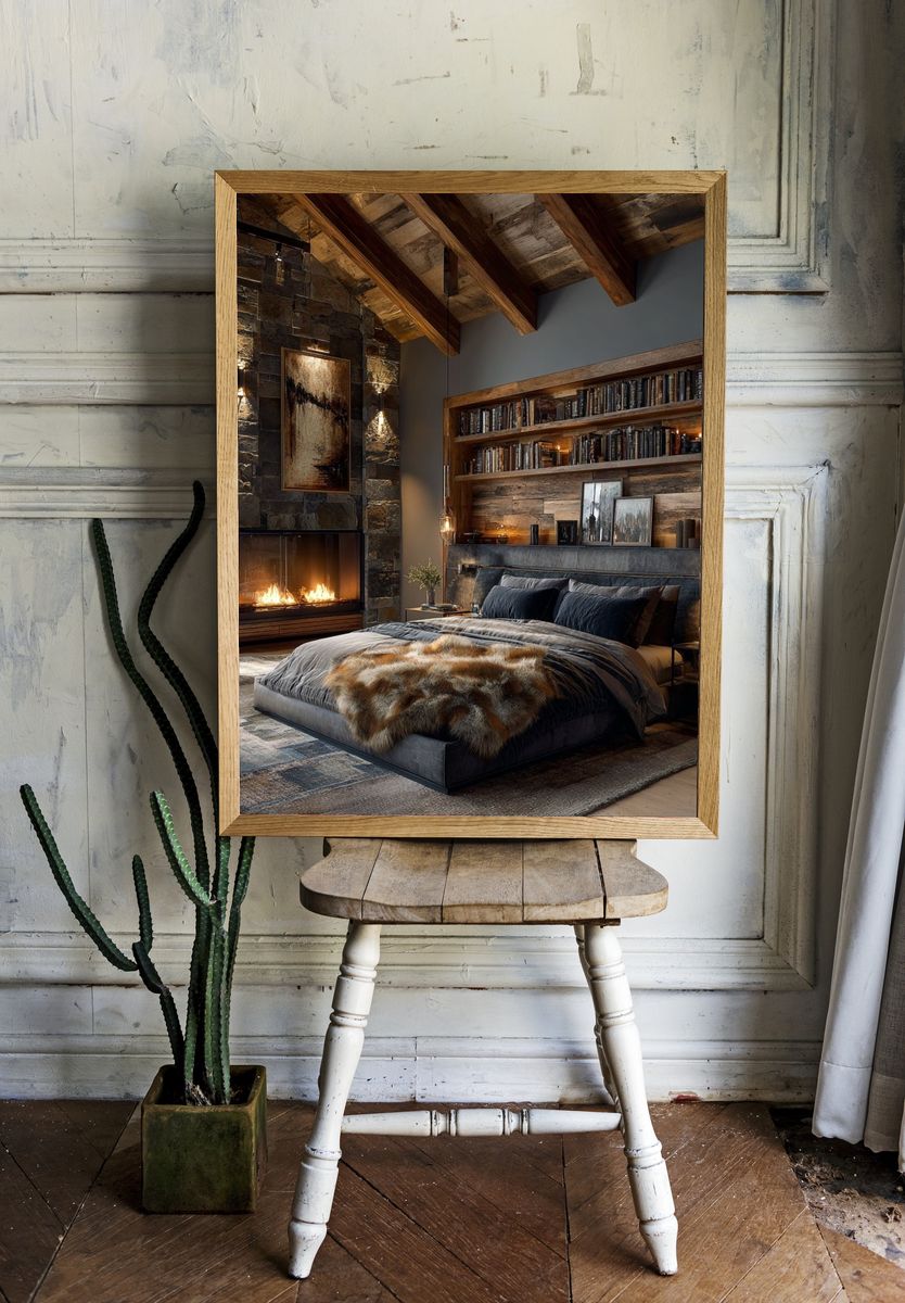 Rustic Cabin Bedroom Interior Print. — room view 1