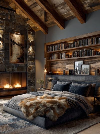 Rustic Cabin Bedroom Interior Print.