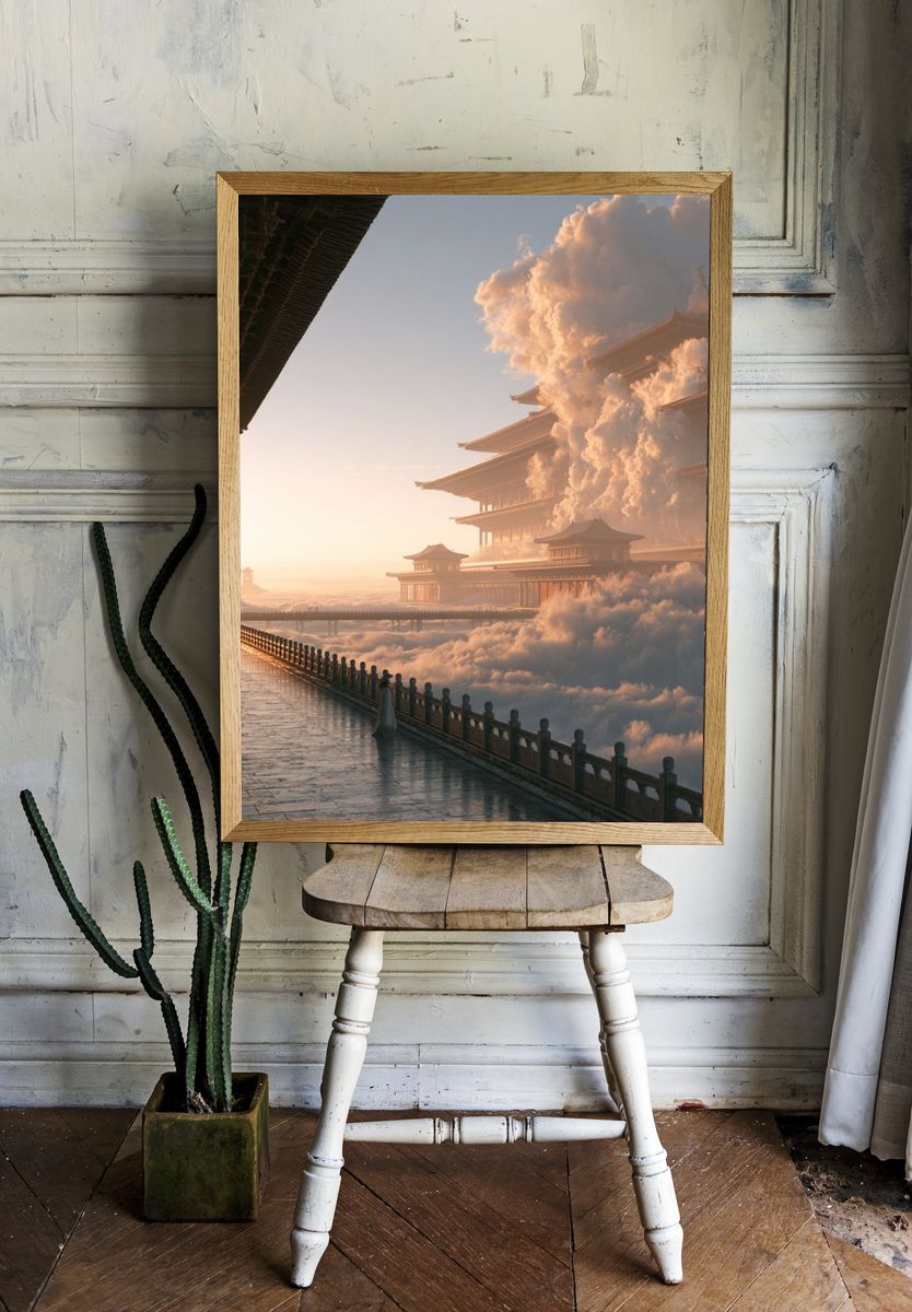 Celestial Temple Clouds Poster. — room view 1