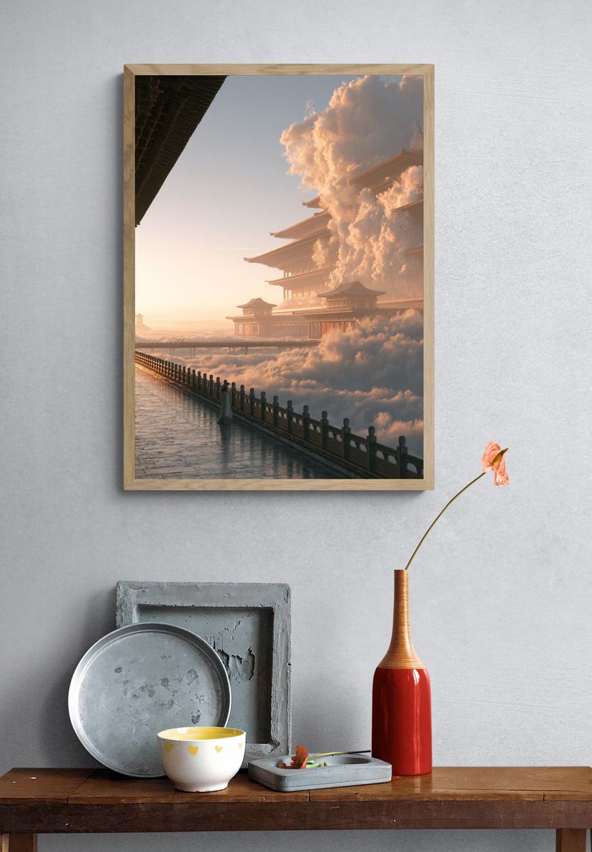 Celestial Temple Clouds Poster. — room view 3