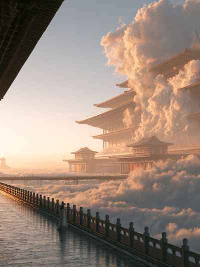 Celestial Temple Clouds Poster. poster