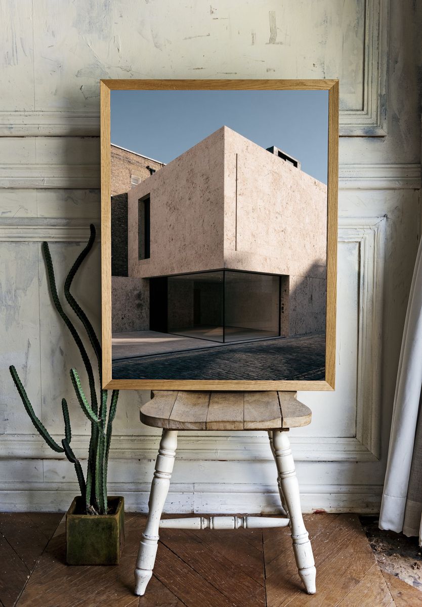 Modern Brutalist Building Poster. — room view 1