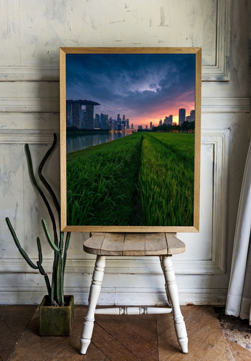 Singapore Skyline Sunset Poster. — room view 1