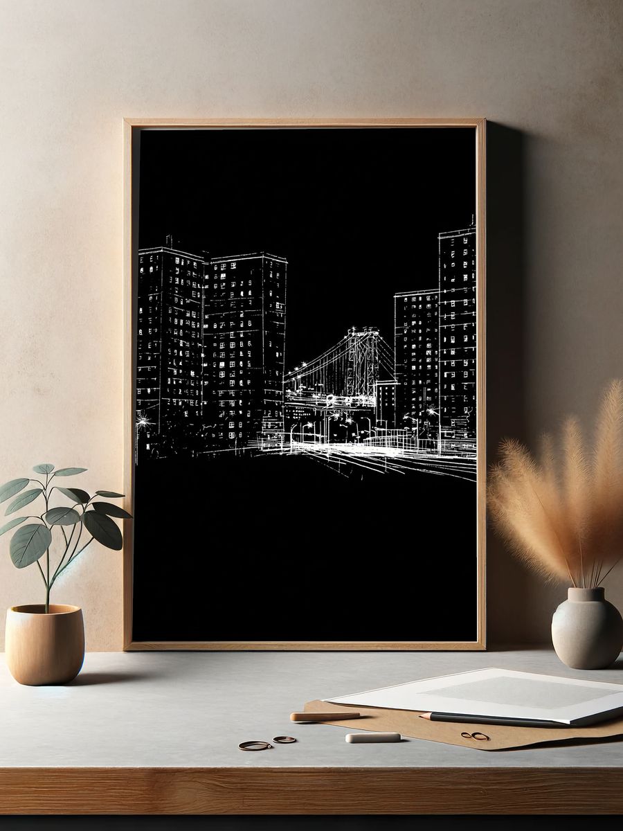City Skyline Line Art Poster. — room view 2