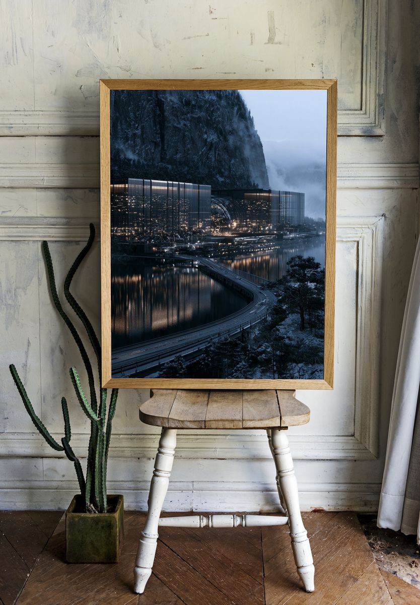 Futuristic Mountain Resort Poster. — room view 1