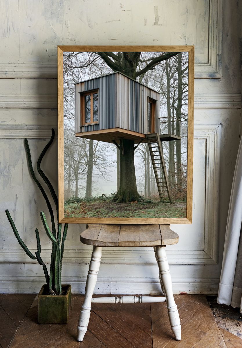 Treehouse in Misty Forest Poster. room preview
