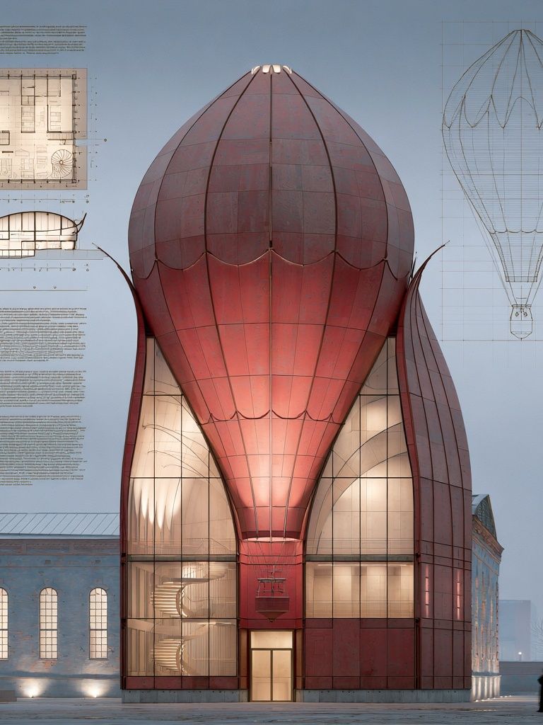 Hot Air Balloon Building Architecture Print. poster detail