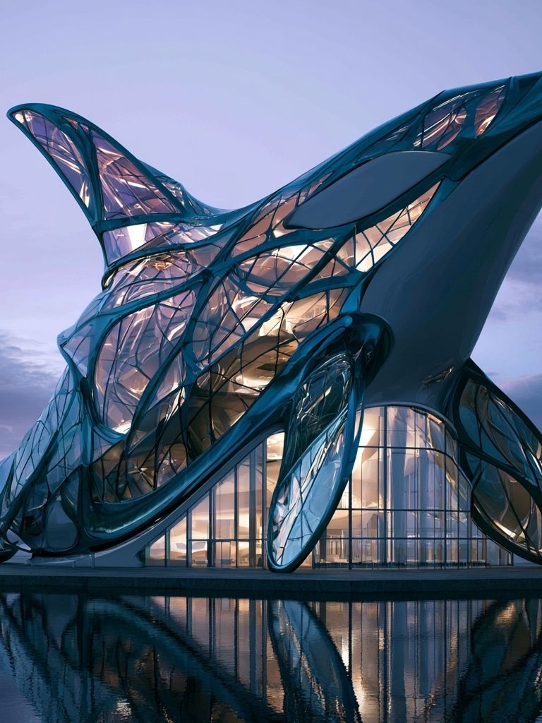 Futuristic Glass Pavilion Architecture Print. poster detail