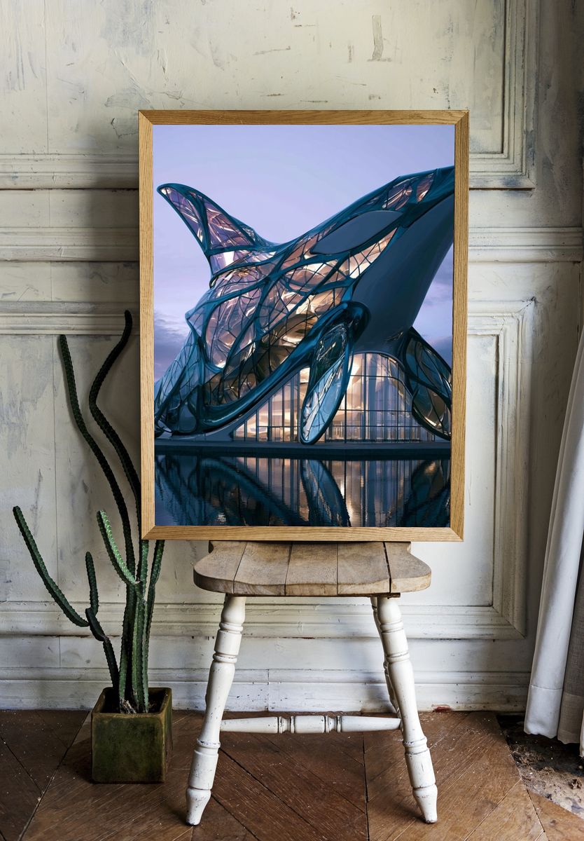 Futuristic Glass Pavilion Architecture Print. — room view 1
