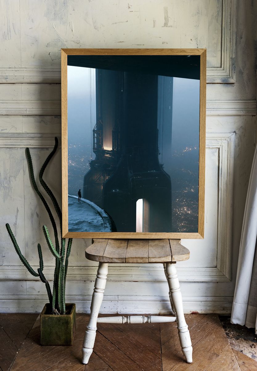 Futuristic Tower Cityscape Poster. — room view 1