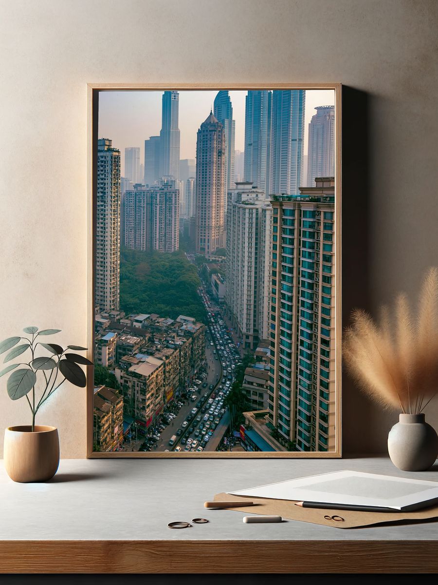 Urban Skyline Cityscape Photography Poster. — room view 2