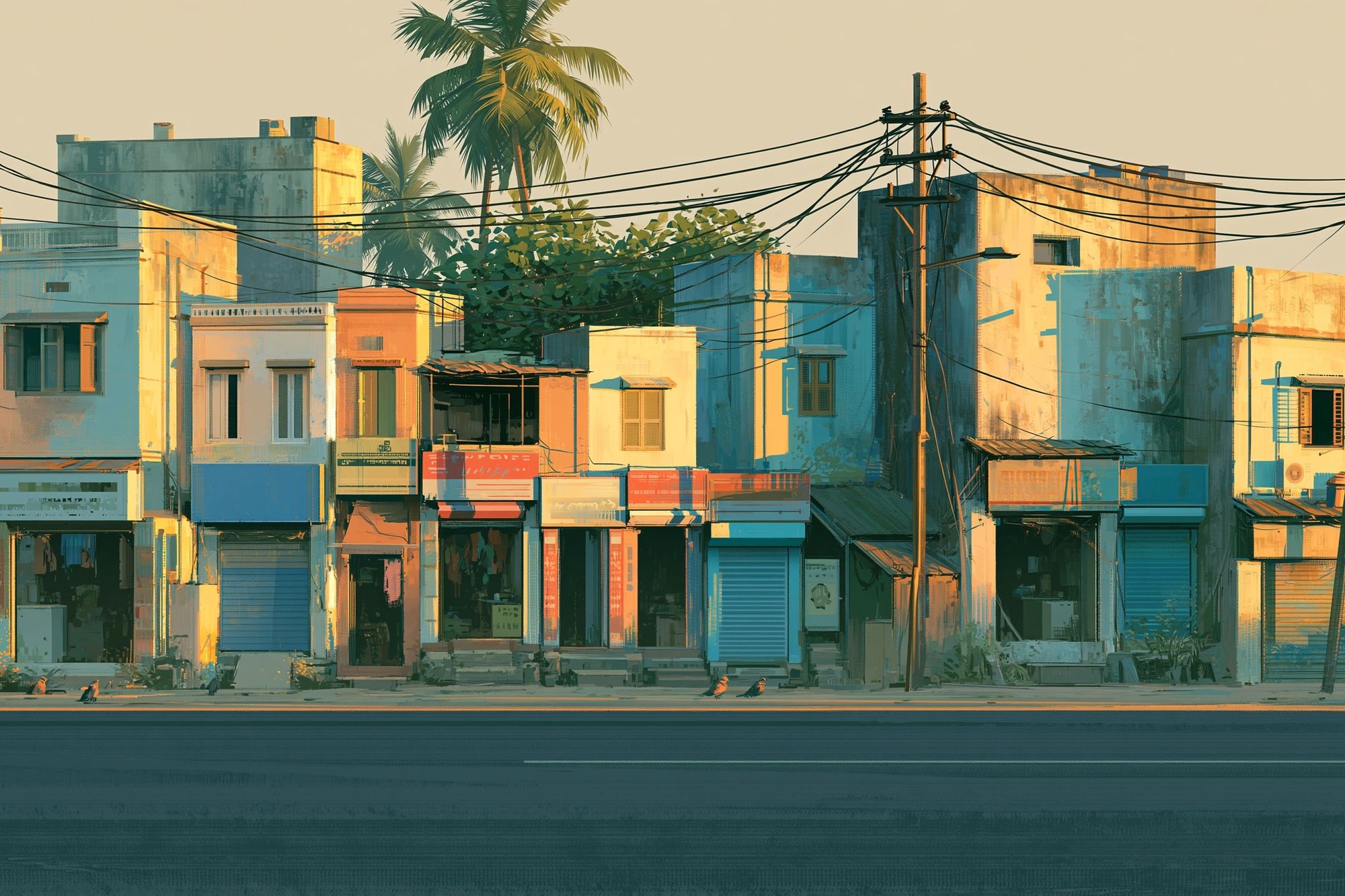 Tropical Streetfront Architecture Poster. poster detail