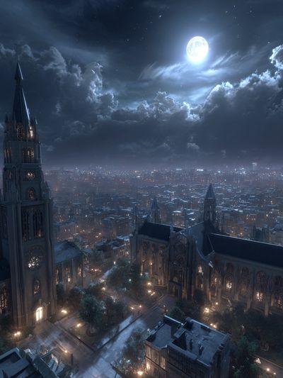 Moonlit Gothic Cityscape Poster. poster