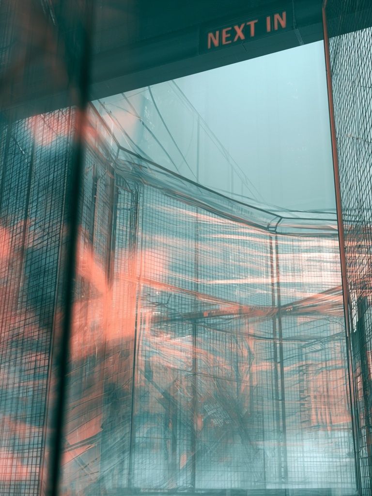 Neon Mesh Corridor Photography Poster. poster detail