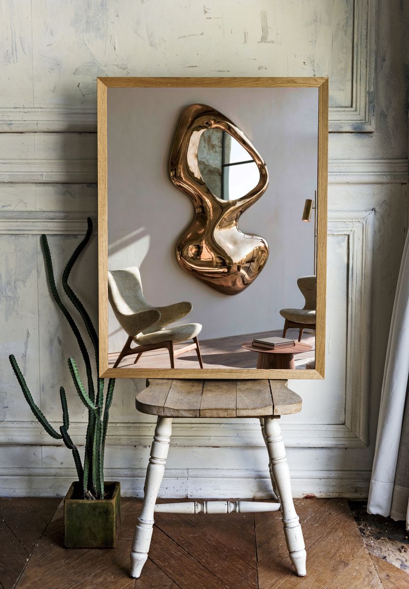 Modern Sculptural Mirror Poster. room preview