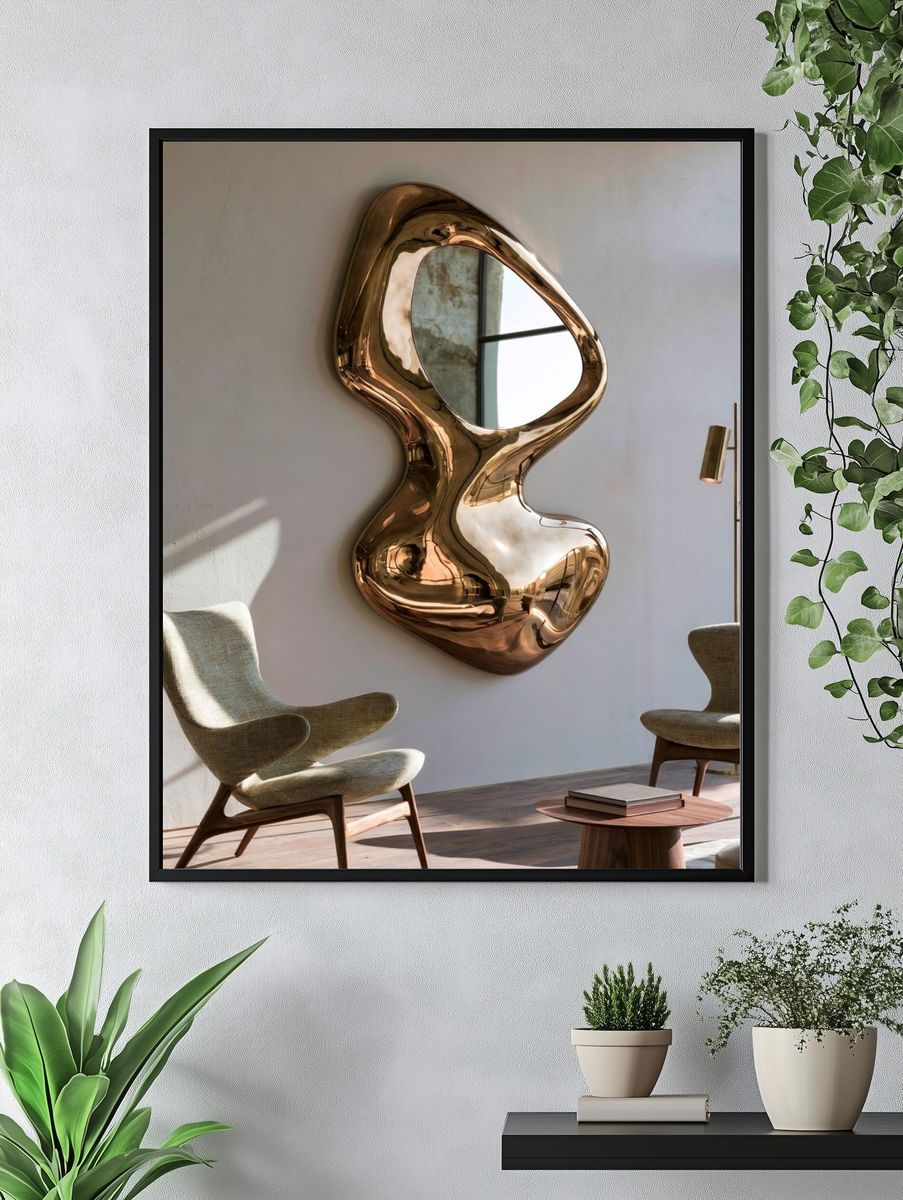 Modern Sculptural Mirror Poster. — room view 4